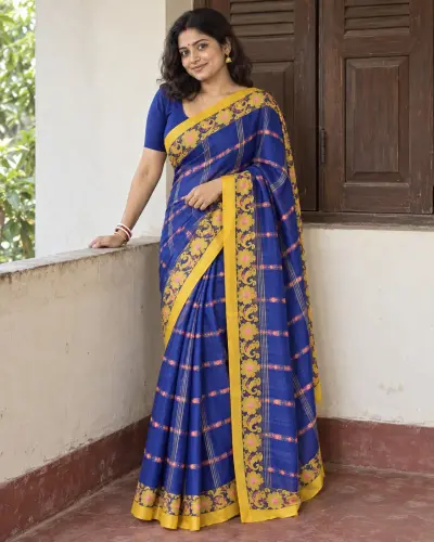 Pure Cotton Shantipur Blue Saree