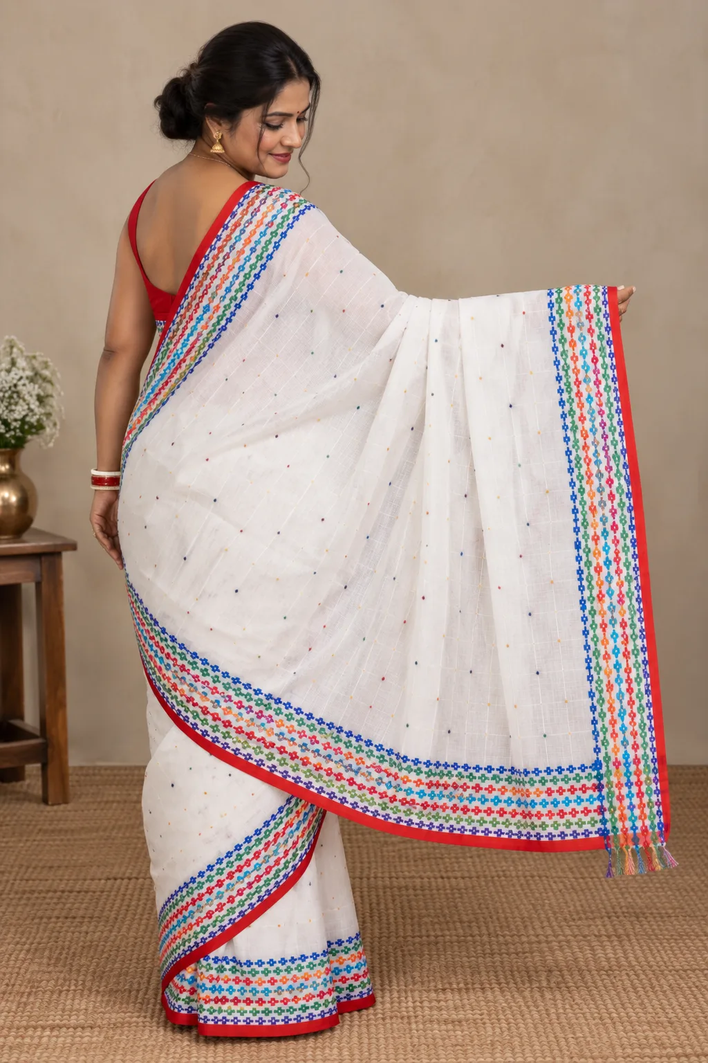 Multicolor White Boutique Saree