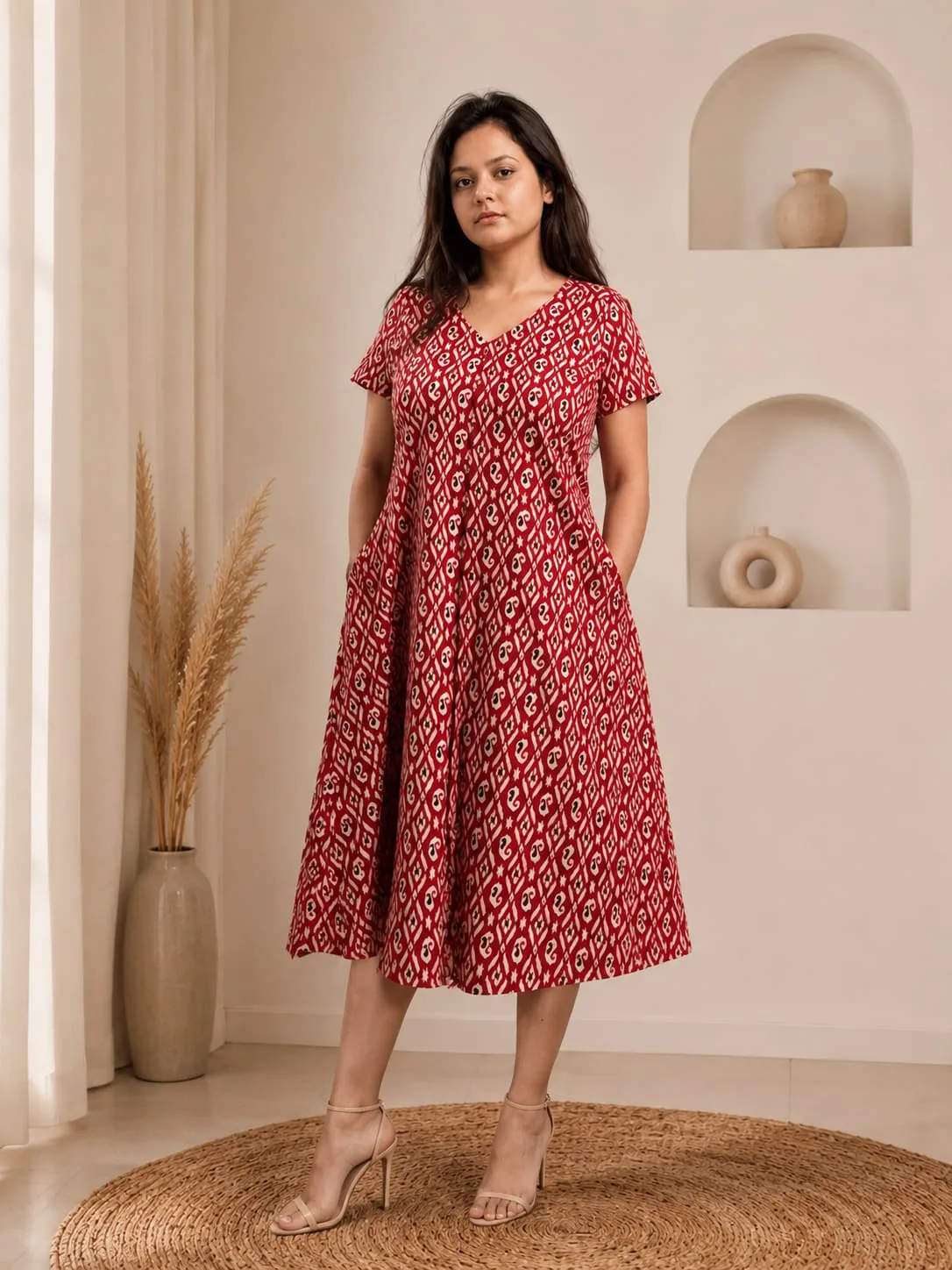 Kalamkari Print Pure Cotton Dress With Large Pockets both side