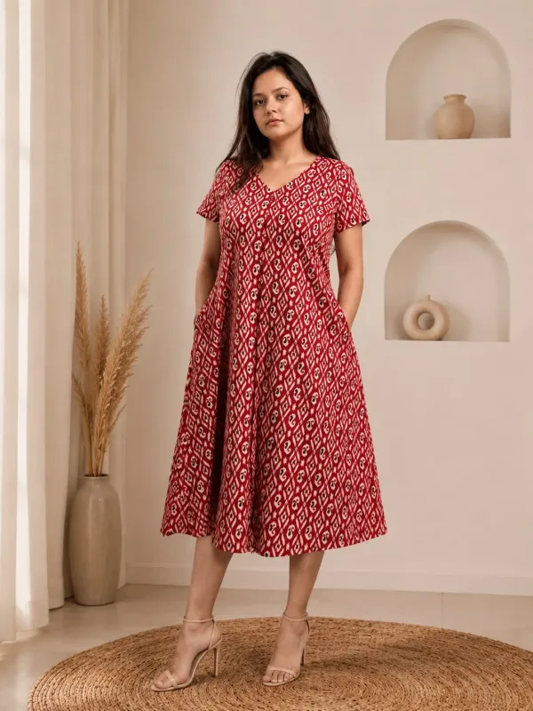 Kalamkari Print Pure Cotton Dress With Large Pockets both side