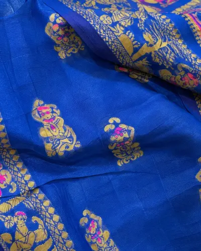 Kanji Banan Blue Silk Saree