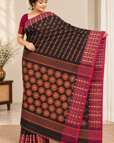 Handloom Flower Black Saree