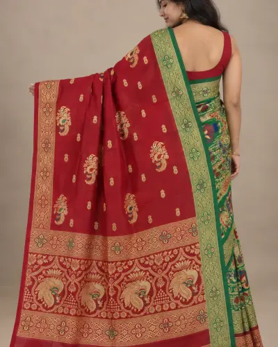 Kanji Banan Red Silk Saree