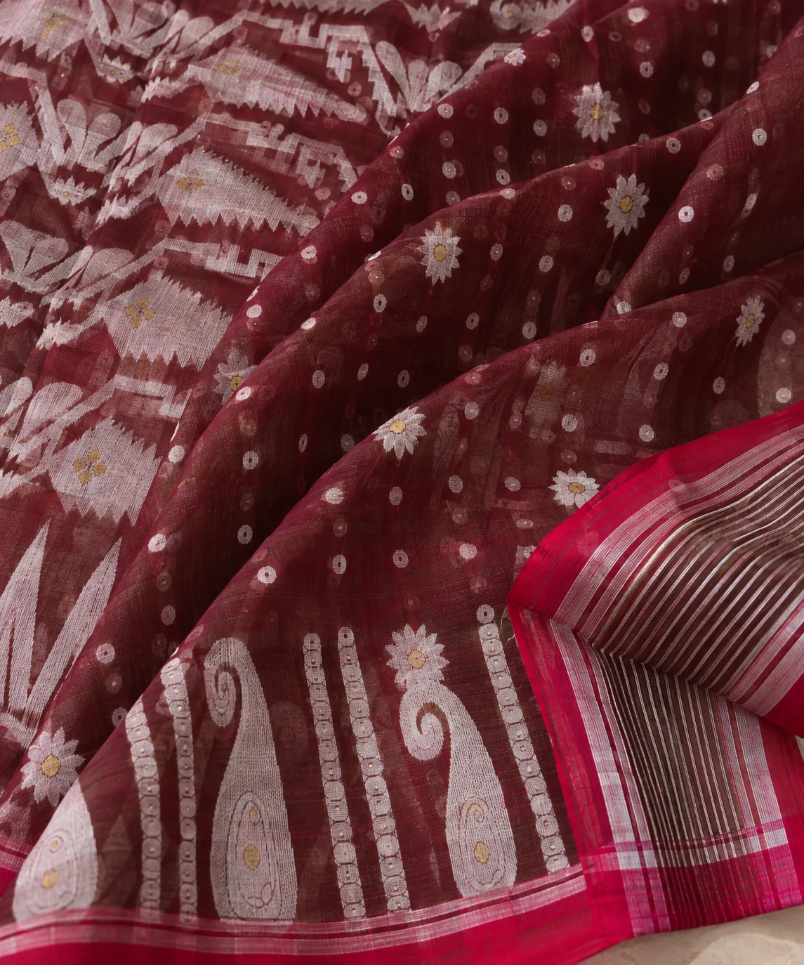 Floral Wine Red Saree