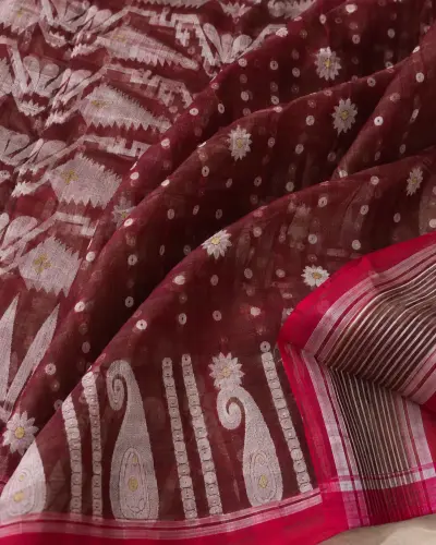 Floral Wine Red Saree