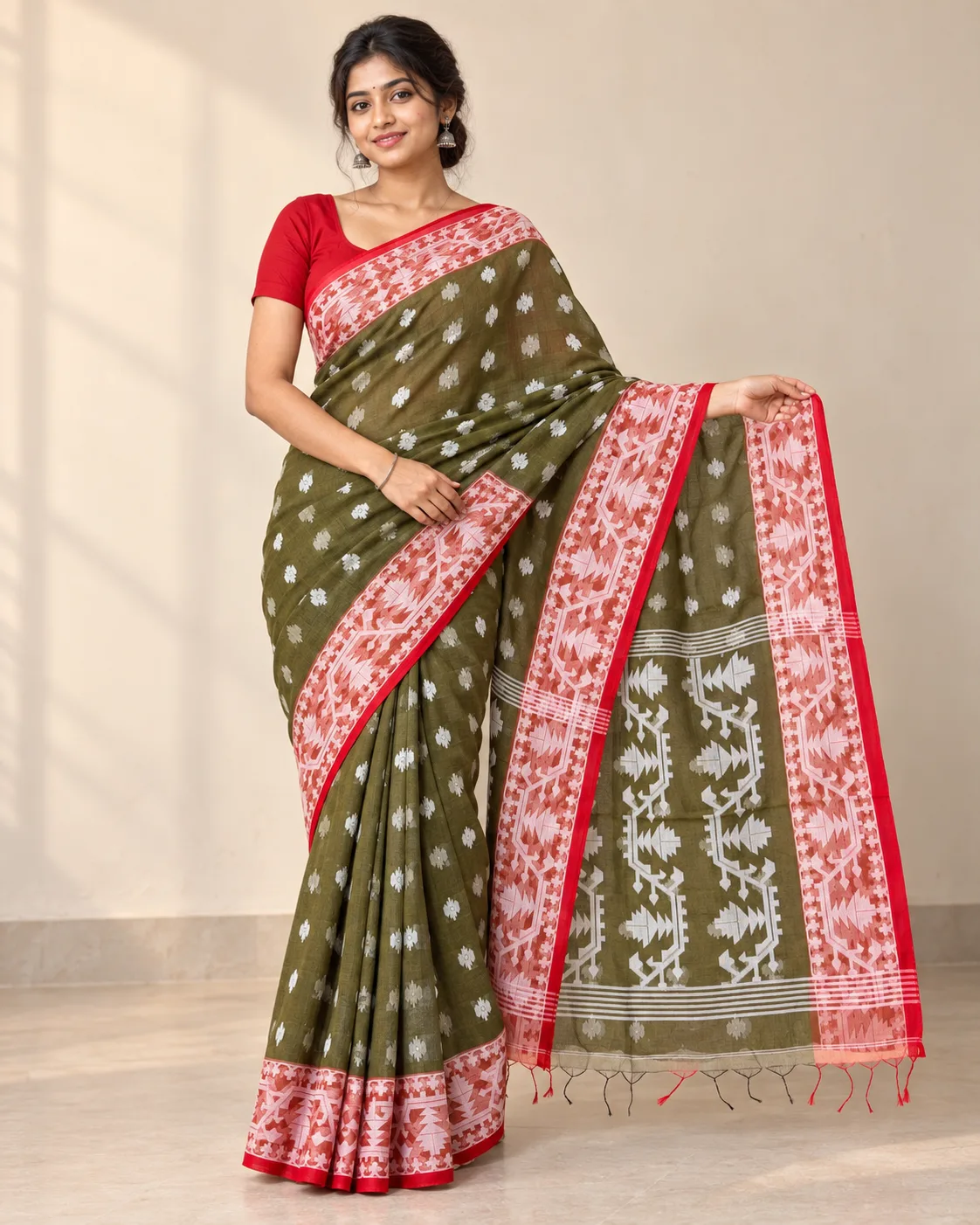 Muslin Trending Dark Green Saree