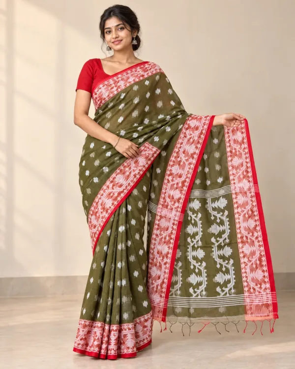 Muslin Trending Dark Green Saree