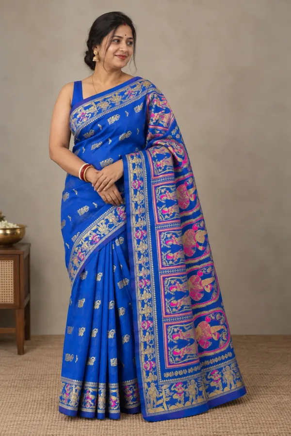 Kanji Banan Blue Silk Saree