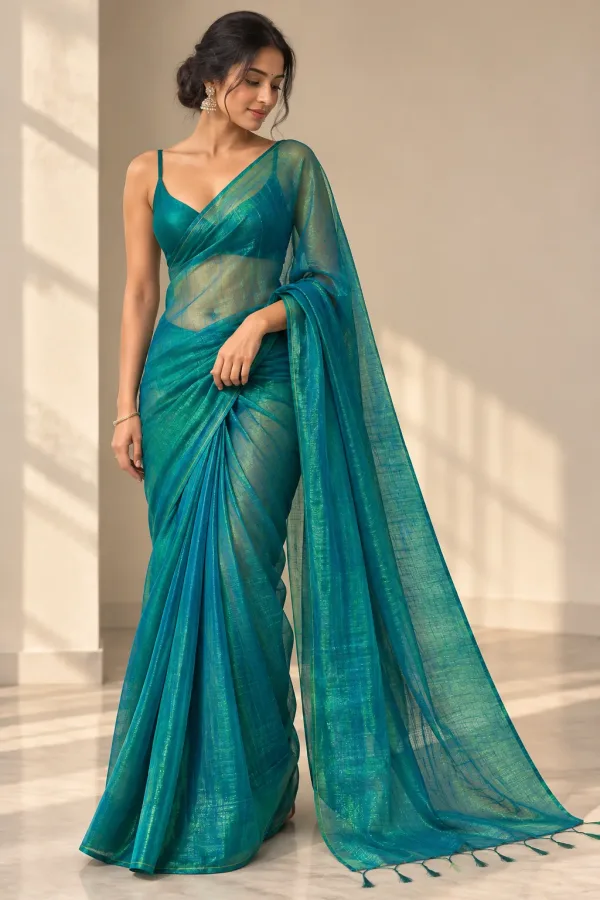 Blue Genz Party Wear Saree Stylish Party Saree
