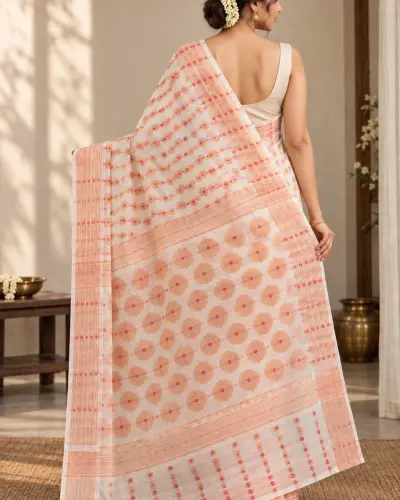 Handloom Flower White Saree