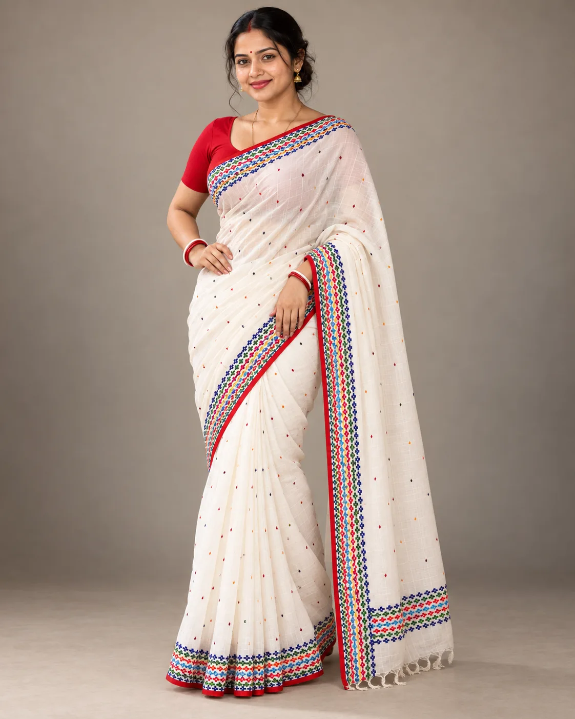 Multicolor White Boutique Saree
