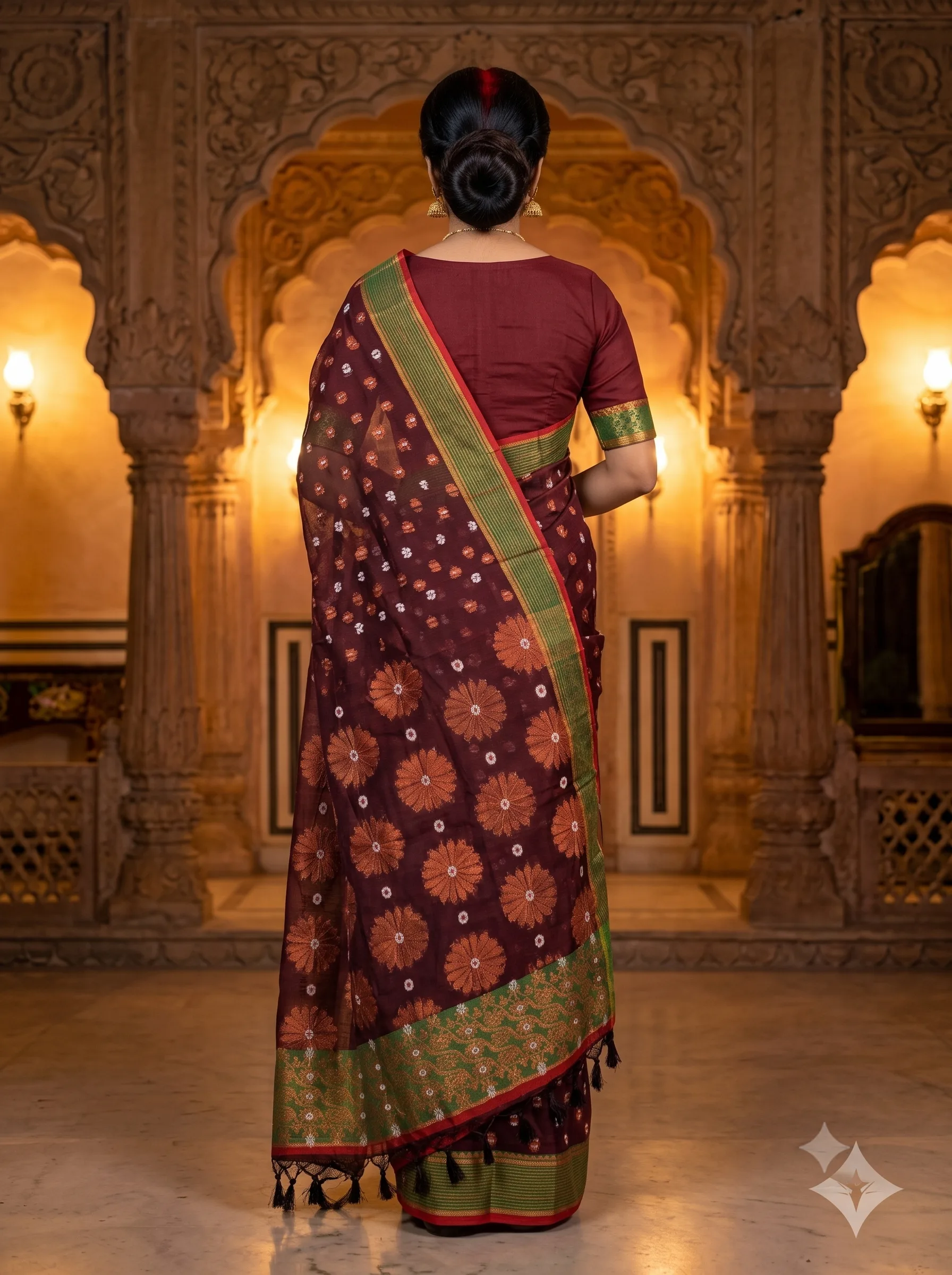 Handloom Flower Wine Red Saree