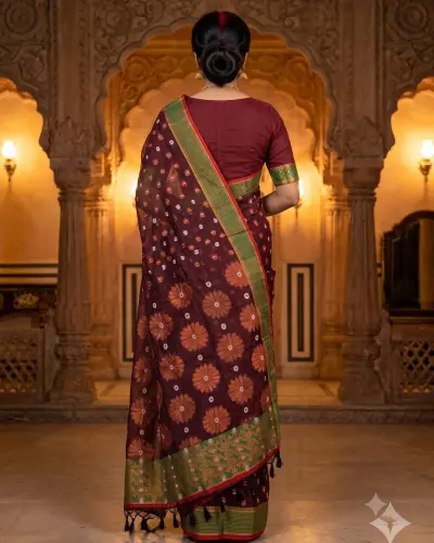 Handloom Flower Wine Red Saree