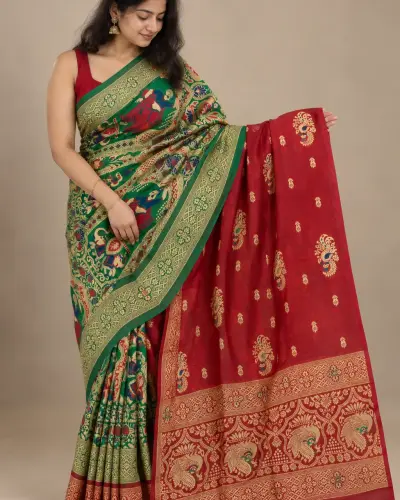 Kanji Banan Red Silk Saree