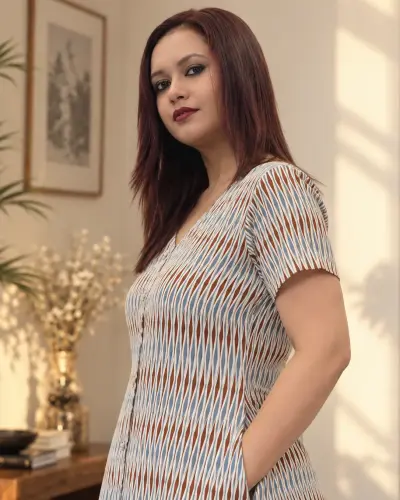Cotton V-neck Dress With Large Pockets For Women