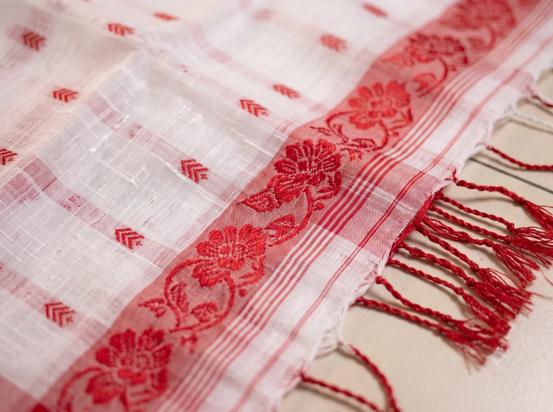 Shantipur Red White Puja Saree