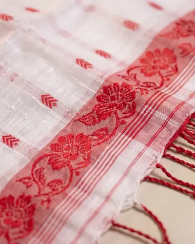 Shantipur Red White Puja Saree
