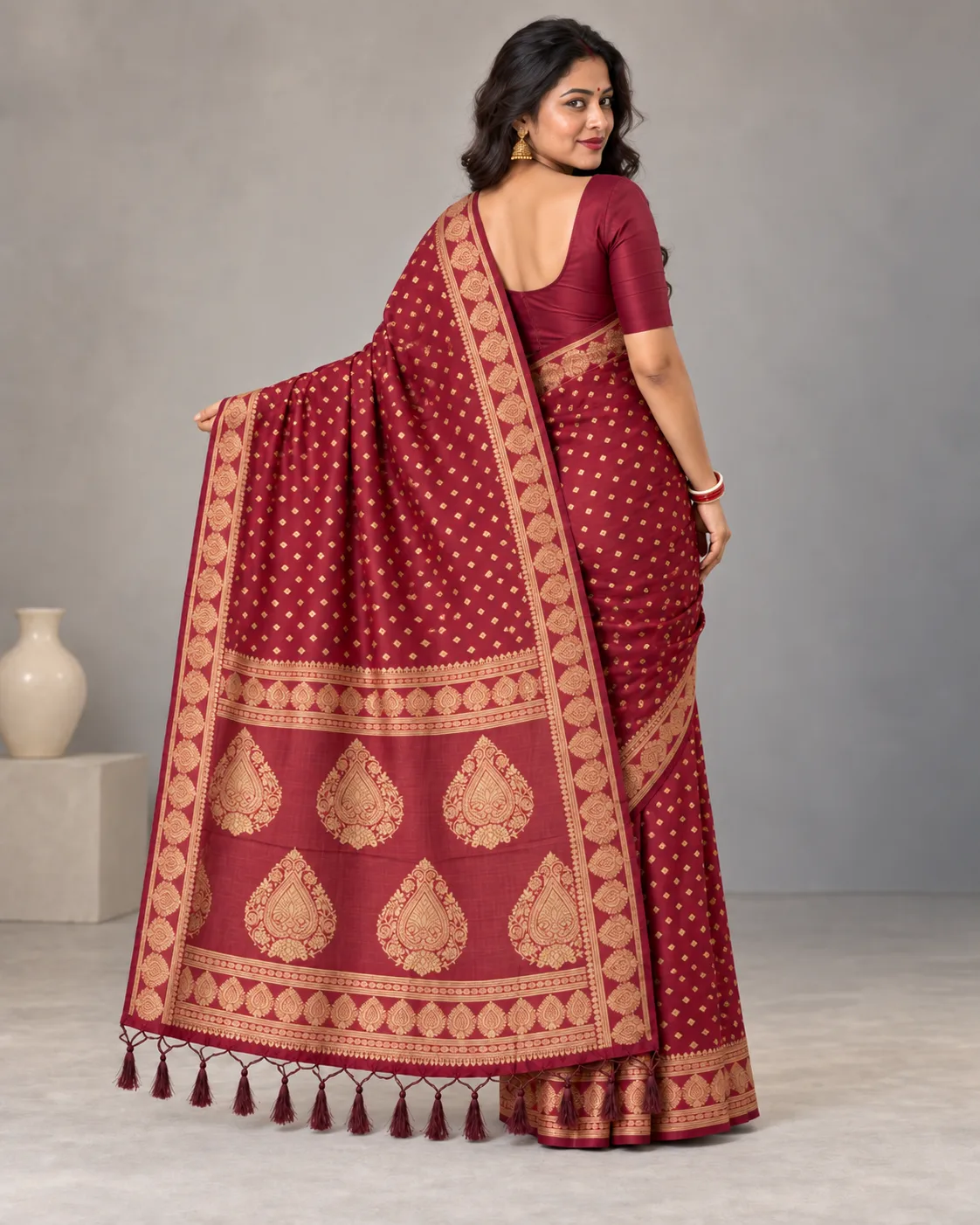Jamdani Silk Maroon Saree