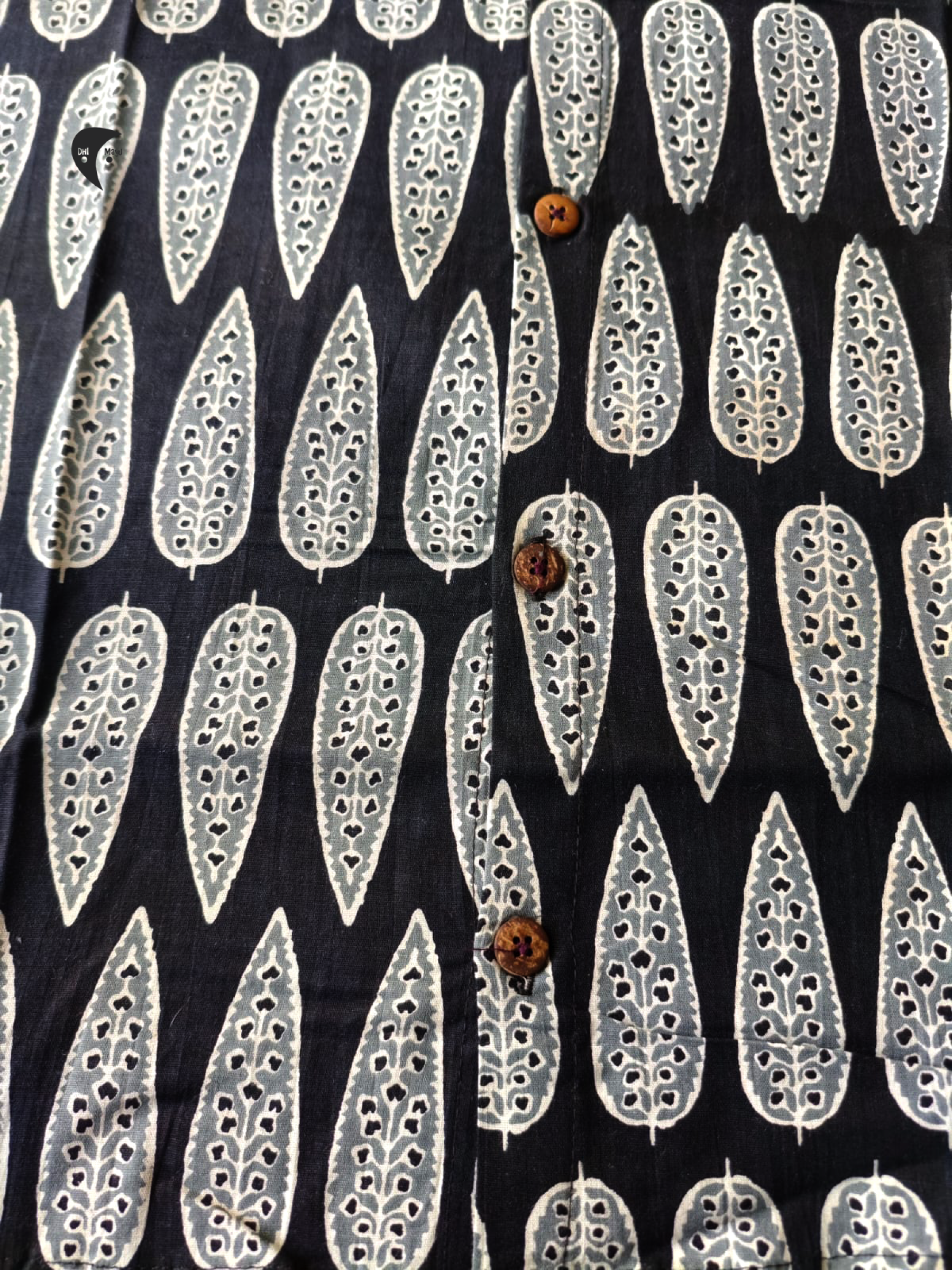 White Motif On Black Shirt Pure Cotton Shirt