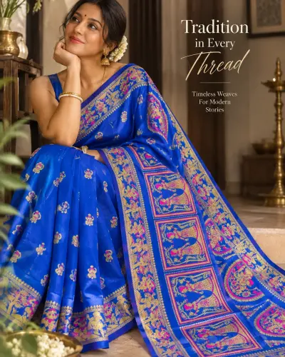 Kanji Banan Blue Silk Saree