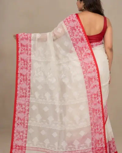 Muslin Trending White Red Saree