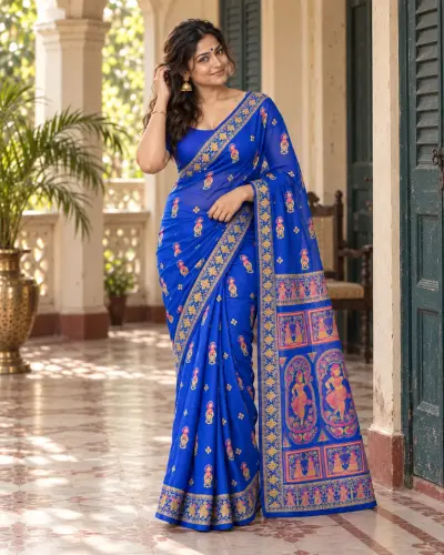 Kanji Puram Blue Silk Saree