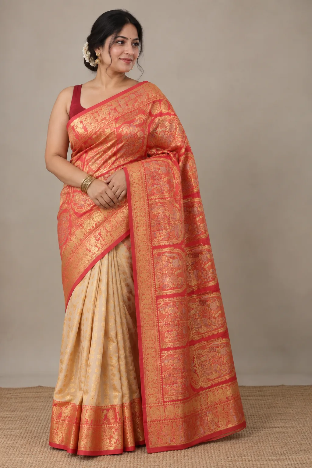 Kanji Banan Orange Silk Saree