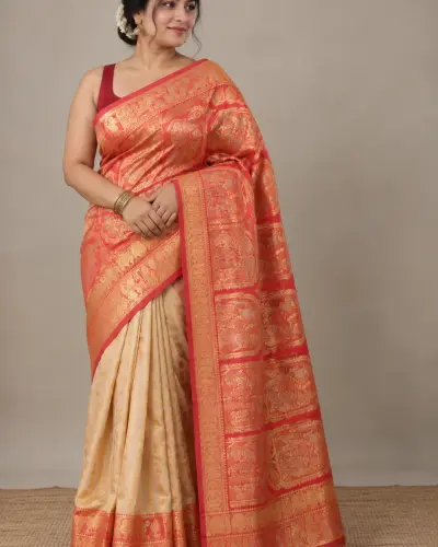 Kanji Banan Orange Silk Saree