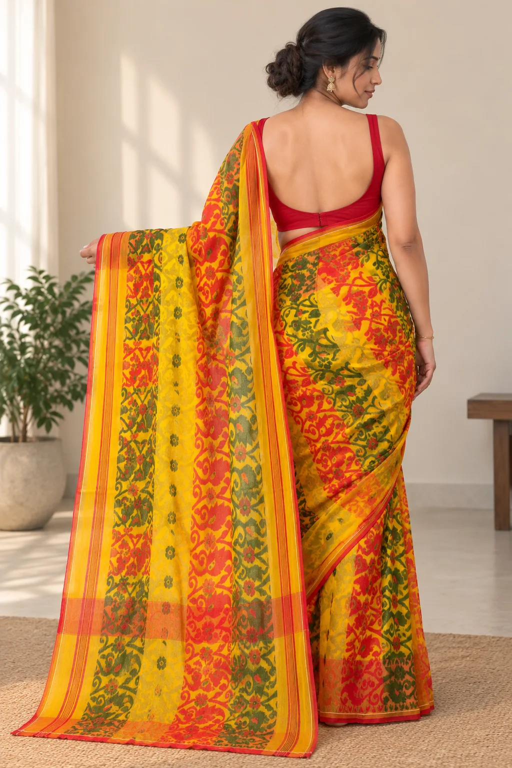Yellow Kalka Baluchari Handloom Saree Bengali Saree