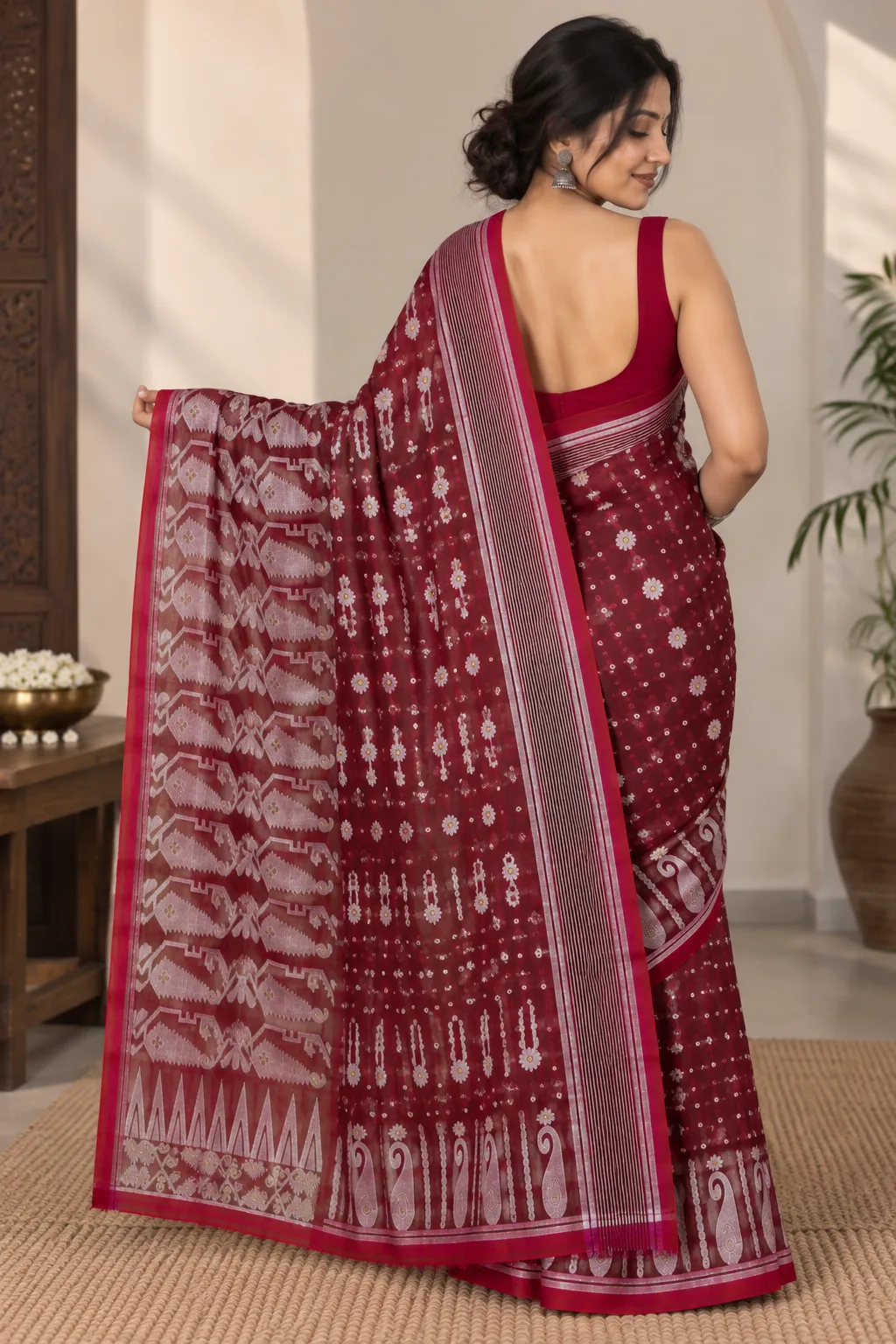 Floral Wine Red Saree