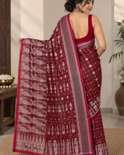Floral Wine Red Saree
