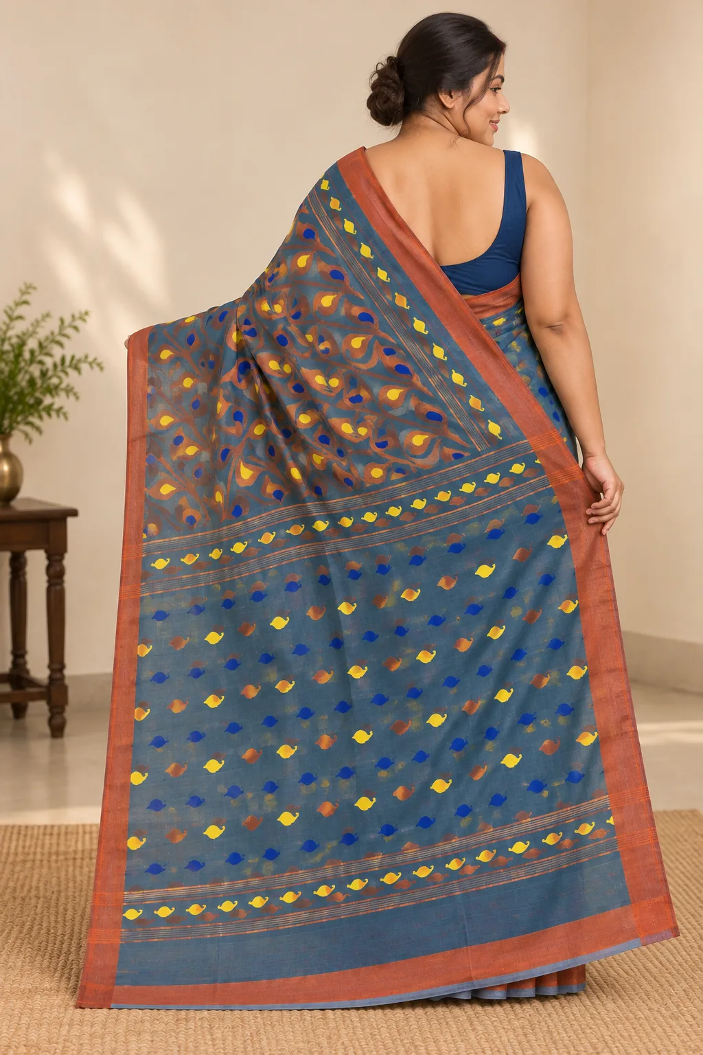 Handloom Mouchak Blue Saree Shantipur Handwoven Saree