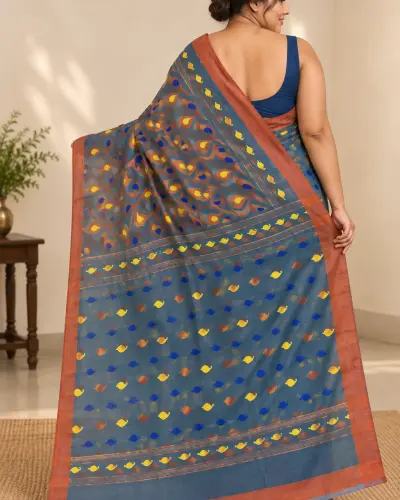 Handloom Mouchak Blue Saree Shantipur Handwoven Saree