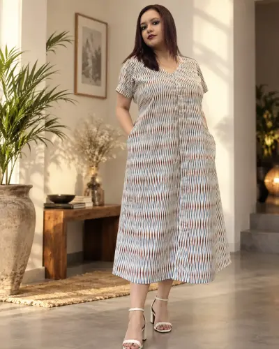 Cotton V-neck Dress With Large Pockets For Women