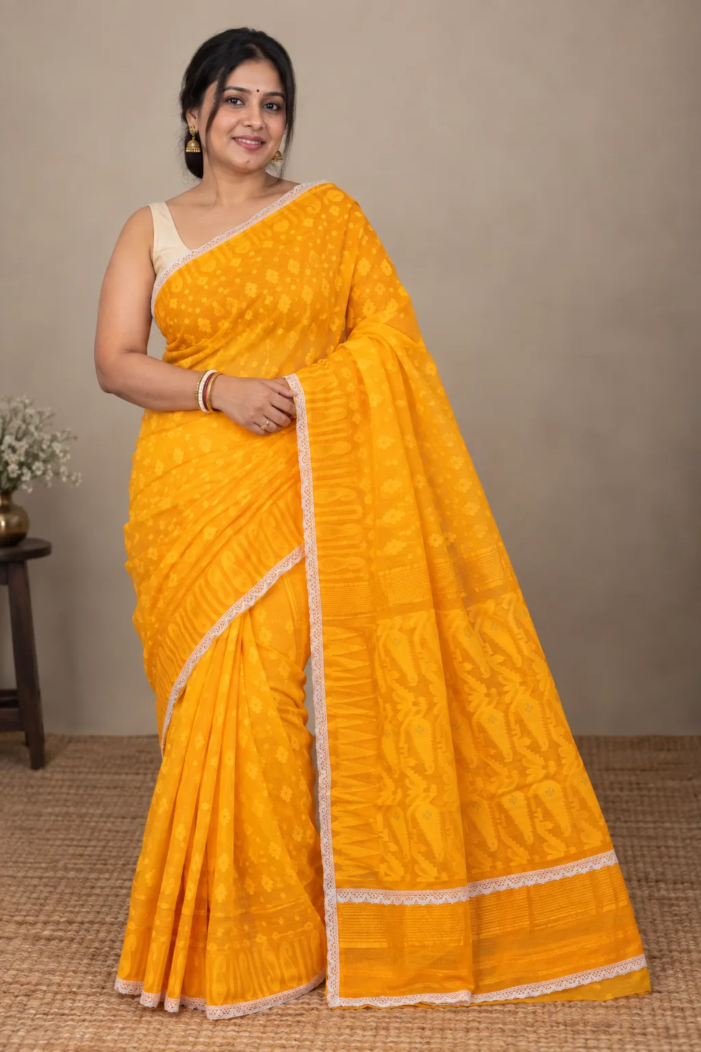 Customised Achal Yellow Saree