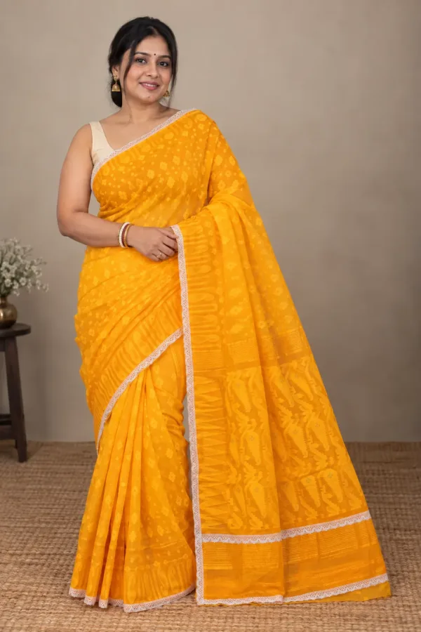 Customised Achal Yellow Saree