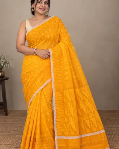 Customised Achal Yellow Saree