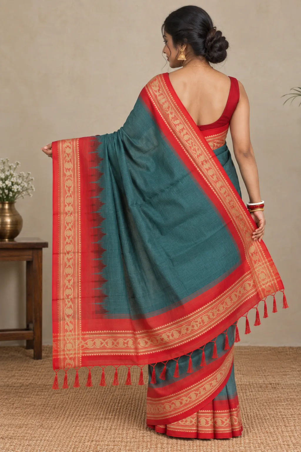 Dhakai Jamdani Green Saree