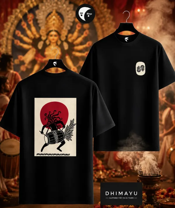 Dhaki Pujor Vibe Dhimayu Cotton Tshirt Both side print