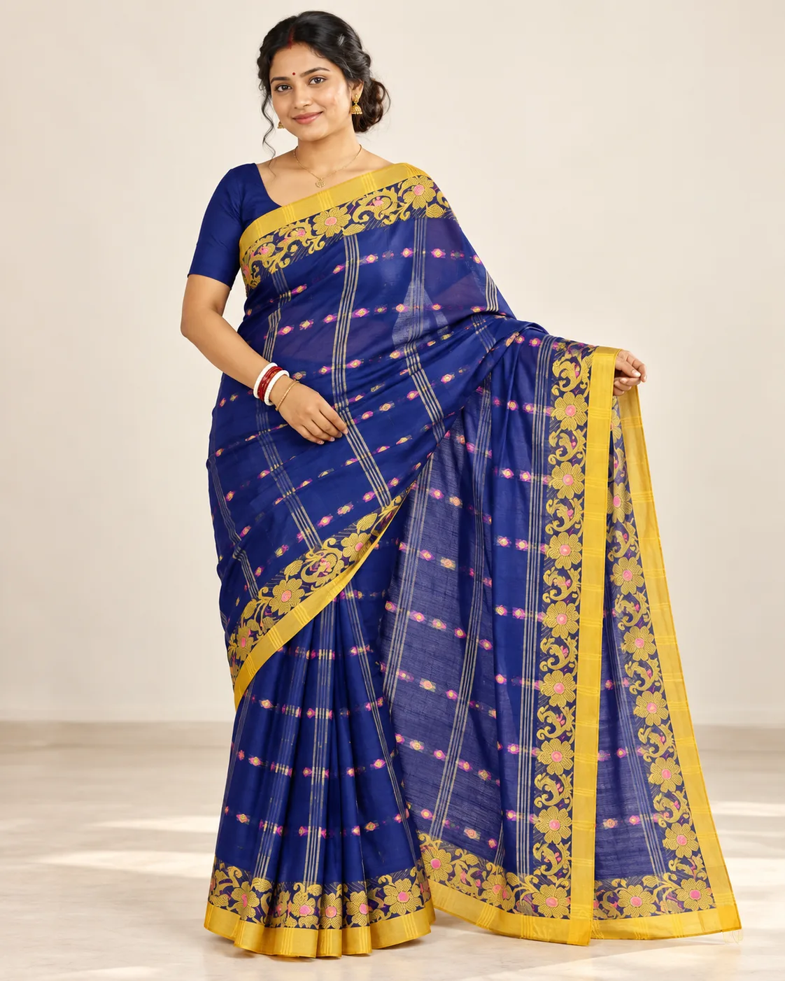 Pure Cotton Shantipur Blue Saree