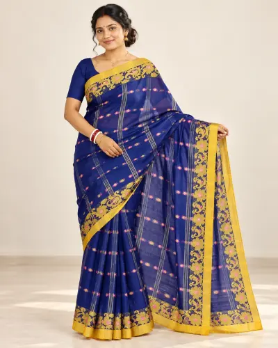 Pure Cotton Shantipur Blue Saree