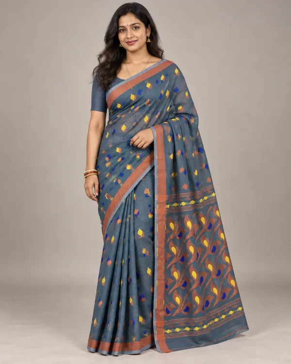Handloom Mouchak Blue Saree Shantipur Handwoven Saree