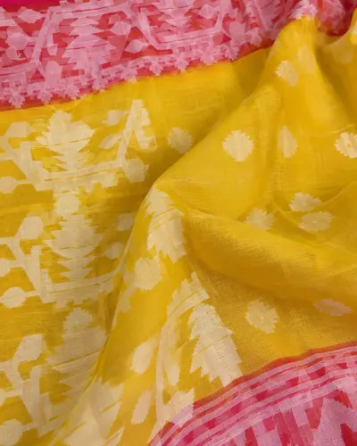 Muslin Trending Yellow Magenta Saree