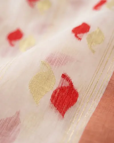 Handloom Mouchak White Saree