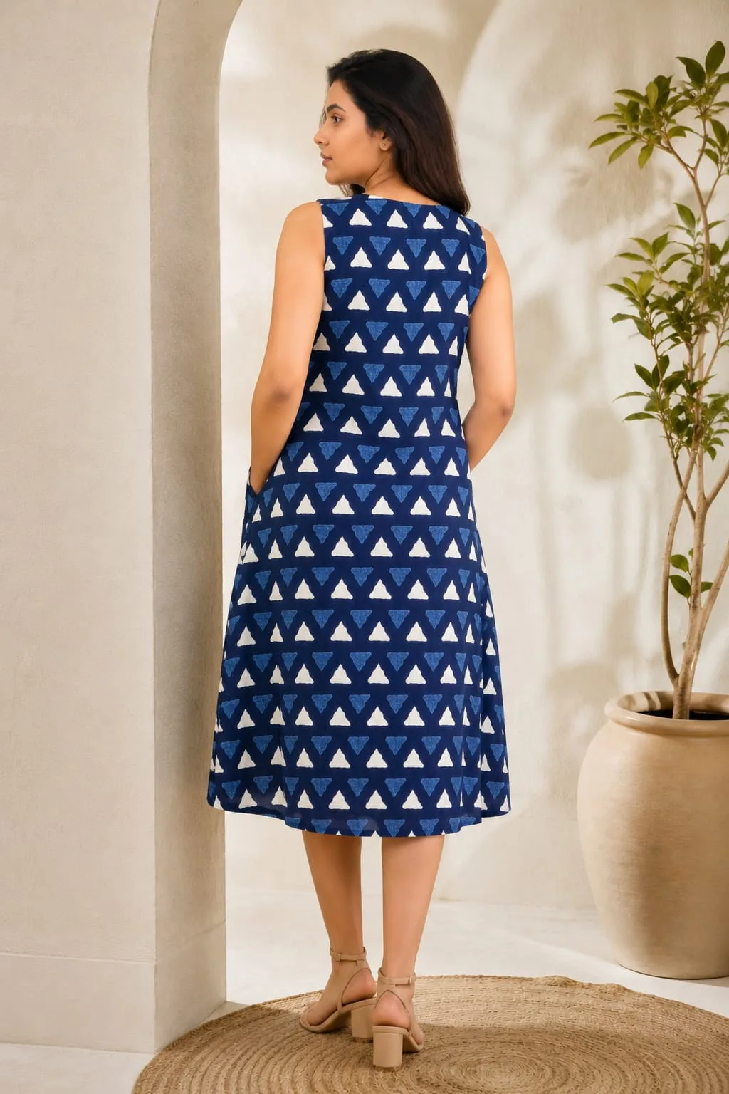 Indigo Pure Cotton Dress with Large Pockets
