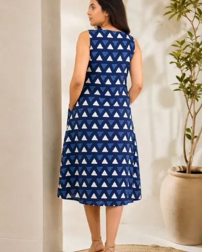 Indigo Pure Cotton Dress with Large Pockets