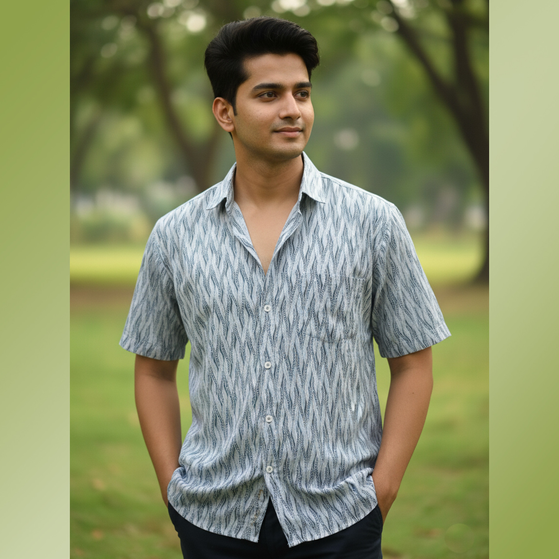 Sea Waves Pure Cotton Half Sleeve Shirt