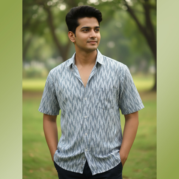 Sea Waves Pure Cotton Half Sleeve Shirt