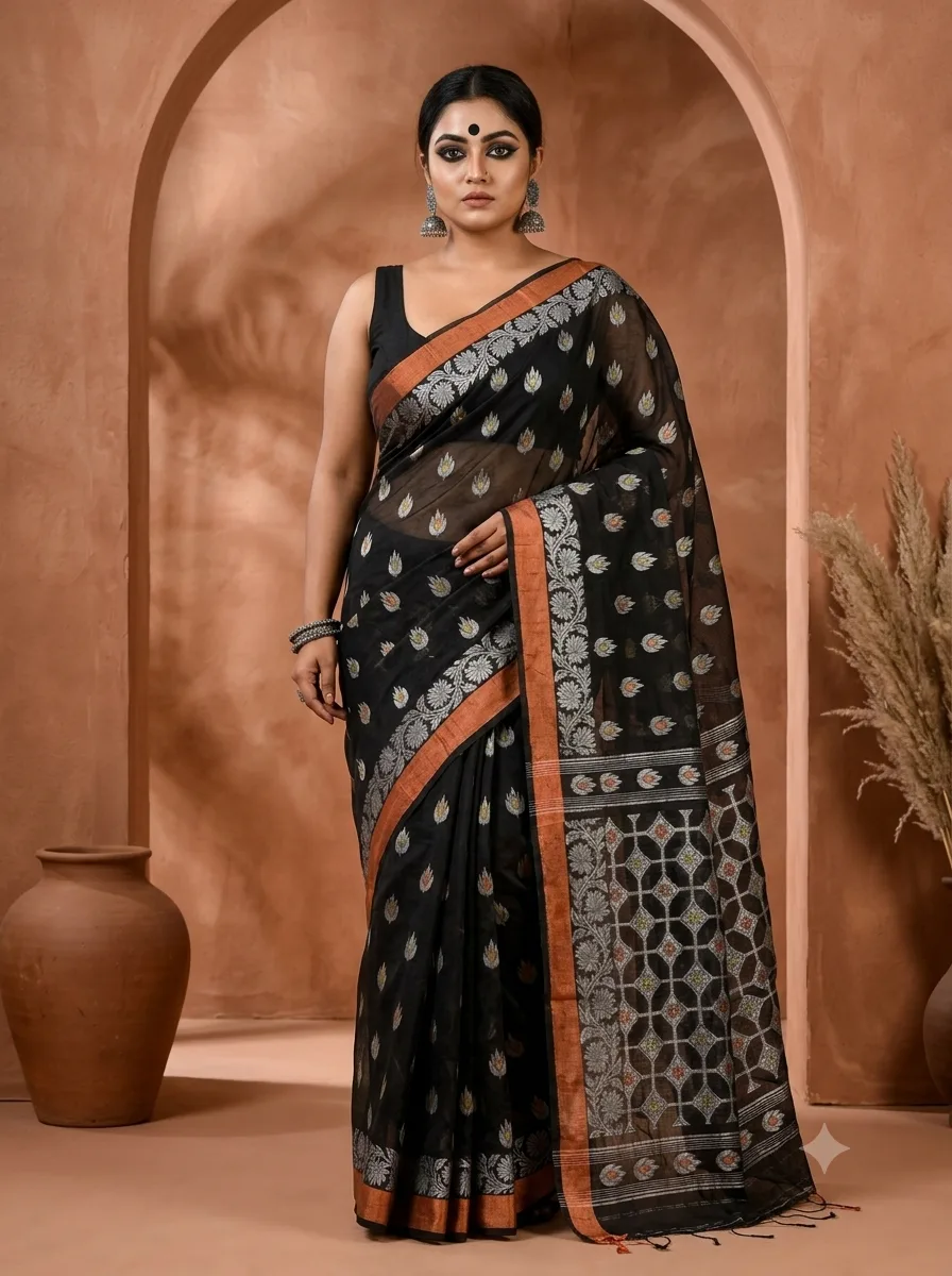 Handloom Lotus Black Saree