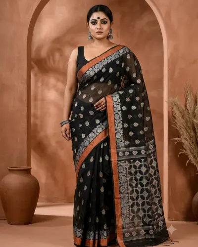 Handloom Lotus Black Saree